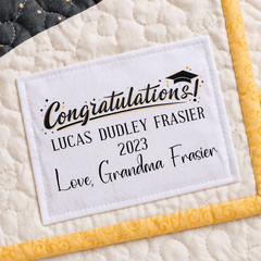 Personalized Graduation Quilt Label with Name, Date & Message – Custom “Congratulations” Quilt Label with Cap Design - Jammin Threads