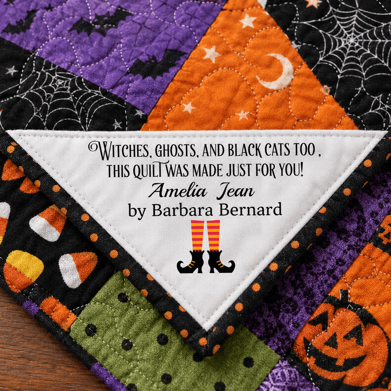 Personalized Halloween Corner Quilt Label - Jammin Threads