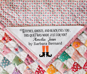 Personalized Halloween Corner Quilt Label – 5x5" with Witch Legs Design - Jammin Threads