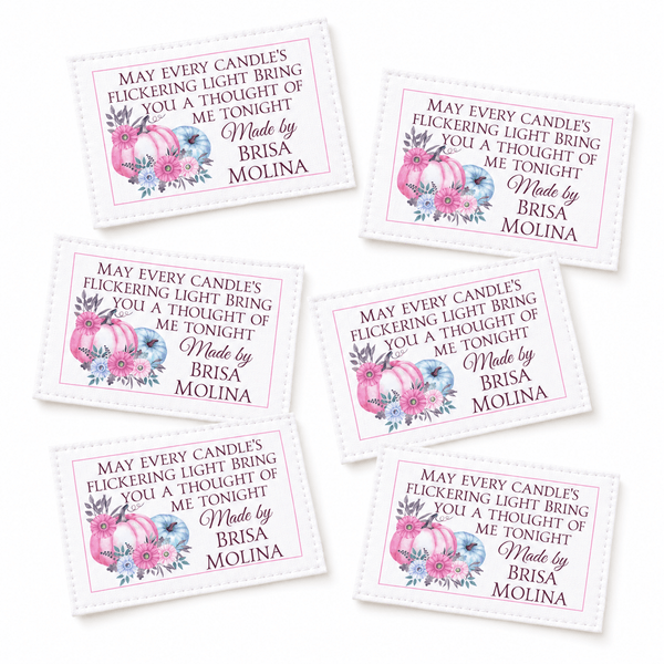 Personalized Halloween Quilt Label – Candle Poem with Pink & Blue Watercolor Pumpkins - Jammin Threads