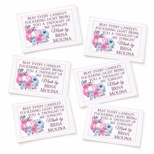 Personalized Halloween Quilt Label – Candle Poem with Pink & Blue Watercolor Pumpkins - Jammin Threads