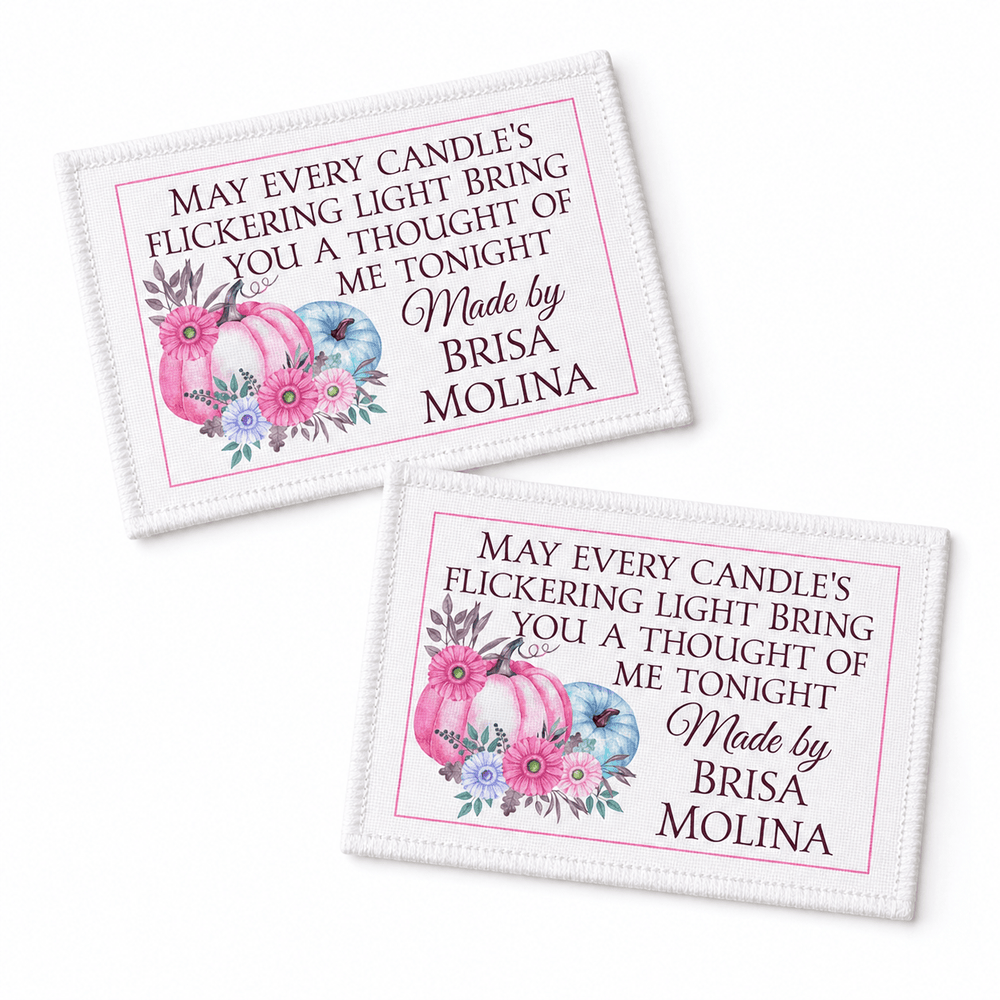 Personalized Halloween Quilt Label – Candle Poem with Pink & Blue Watercolor Pumpkins - Jammin Threads