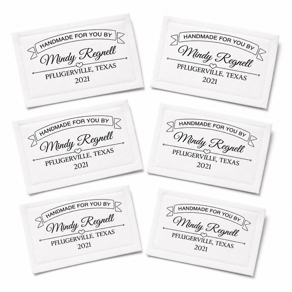 Personalized Handmade By Quilt Label with Banner – Custom Quilt Label with Maker Name, Location and Year – - Jammin Threads