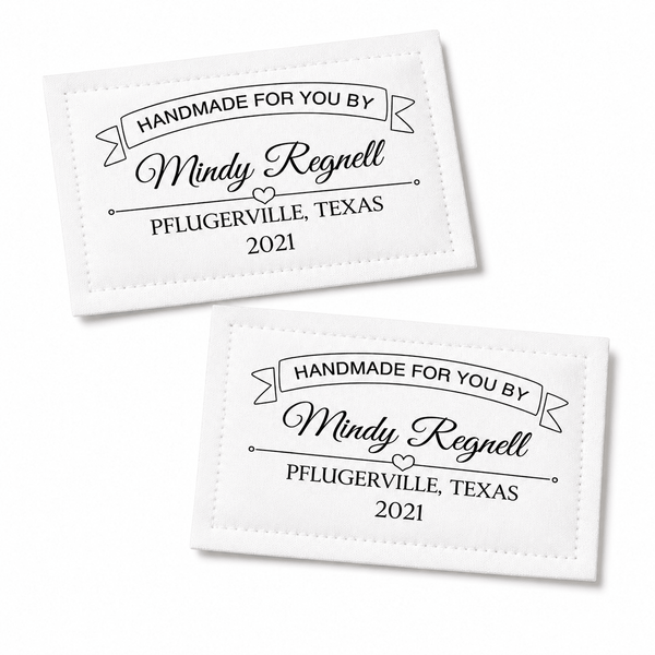 Personalized Handmade By Quilt Label with Banner – Custom Quilt Label with Maker Name, Location and Year – - Jammin Threads