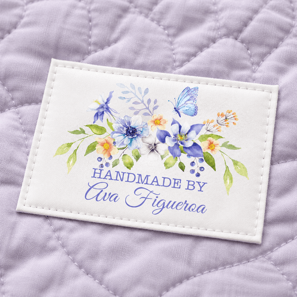 Personalized Handmade By Quilt Label with Flowers and Butterfly – Custom Quilt Label with Maker Name - Jammin Threads