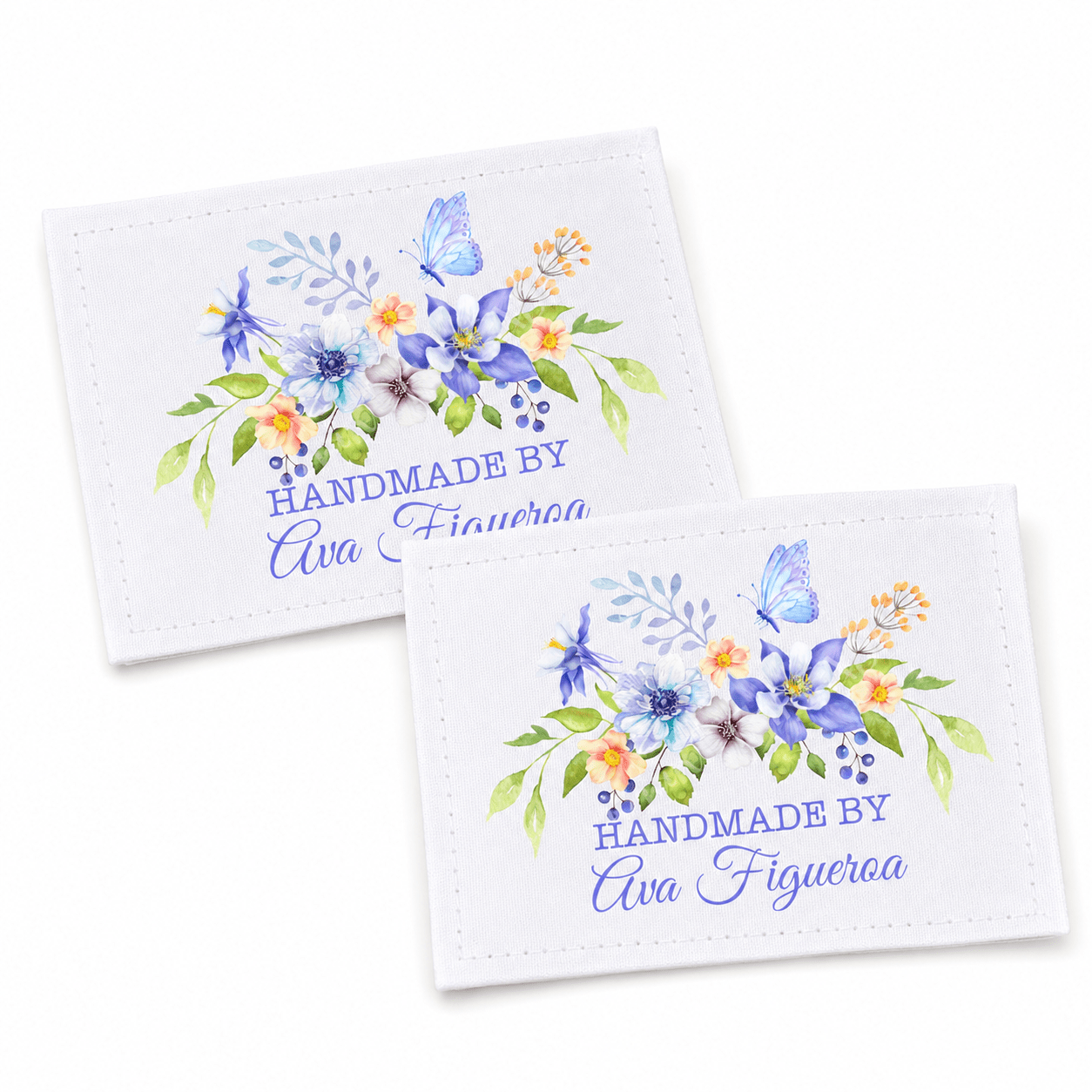 Personalized Handmade By Quilt Label with Flowers and Butterfly – Custom Quilt Label with Maker Name - Jammin Threads