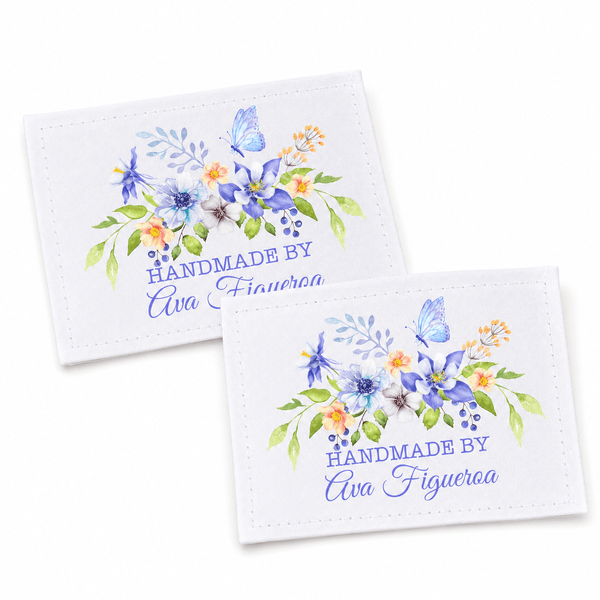 Personalized Handmade By Quilt Label with Flowers and Butterfly – Custom Quilt Label with Maker Name - Jammin Threads