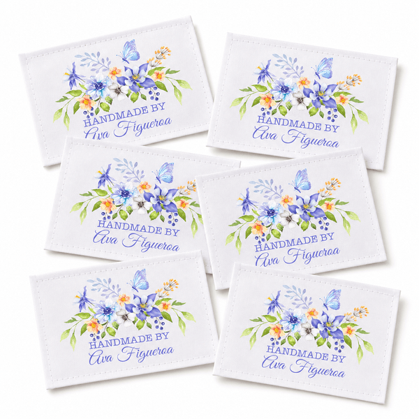 Personalized Handmade By Quilt Label with Flowers and Butterfly – Custom Quilt Label with Maker Name - Jammin Threads