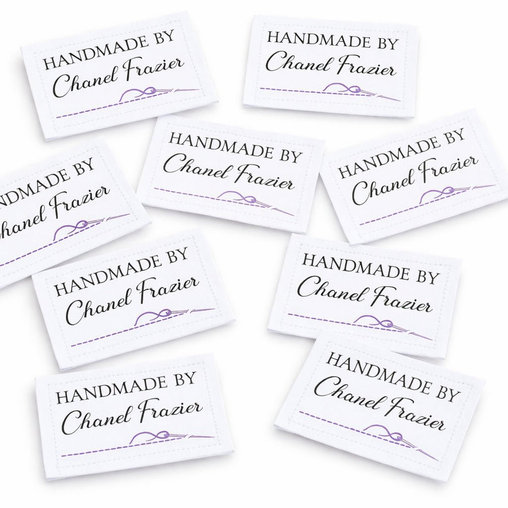 Personalized Handmade By Quilt Labels – Custom Sewing Labels with Needle & Thread Design – Cotton or Polyester – 9 Per Sheet - Jammin Threads