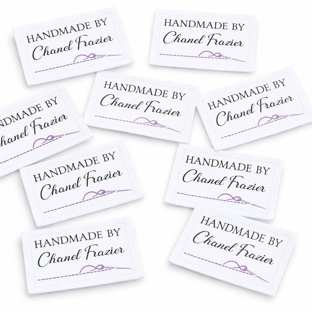 Personalized Handmade By Quilt Labels – Custom Sewing Labels with Needle & Thread Design – Cotton or Polyester – 9 Per Sheet - Jammin Threads