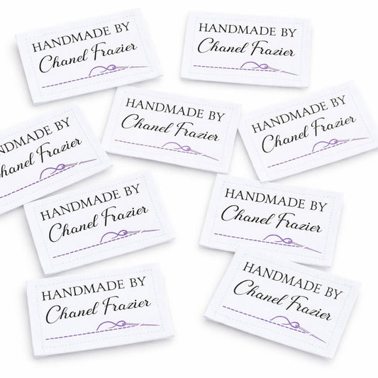 Personalized Handmade By Quilt Labels – Custom Sewing Labels with Needle & Thread Design – Cotton or Polyester – 9 Per Sheet - Jammin Threads