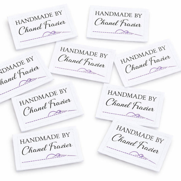 Personalized Handmade By Quilt Labels – Custom Sewing Labels with Needle & Thread Design – Cotton or Polyester – 9 Per Sheet - Jammin Threads