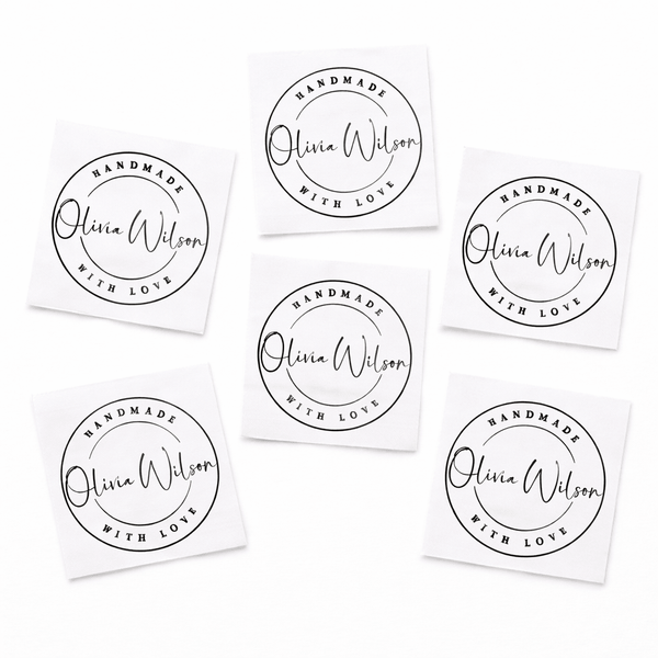 Personalized Handmade Quilt Label – Custom Name Logo Style Cotton Quilt Label – “Handmade With Love” – 2.5" Square Labels (Set of 6) - Jammin Threads