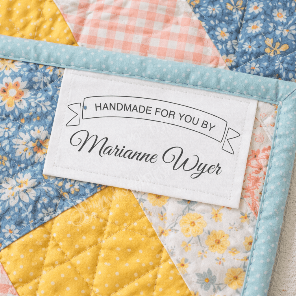 Personalized Handmade Quilt Label – “Handmade for You By” Banner Label – Custom Quilt Tag – Cotton or Polyester Fabric Labels (8 per Sheet) - Jammin Threads