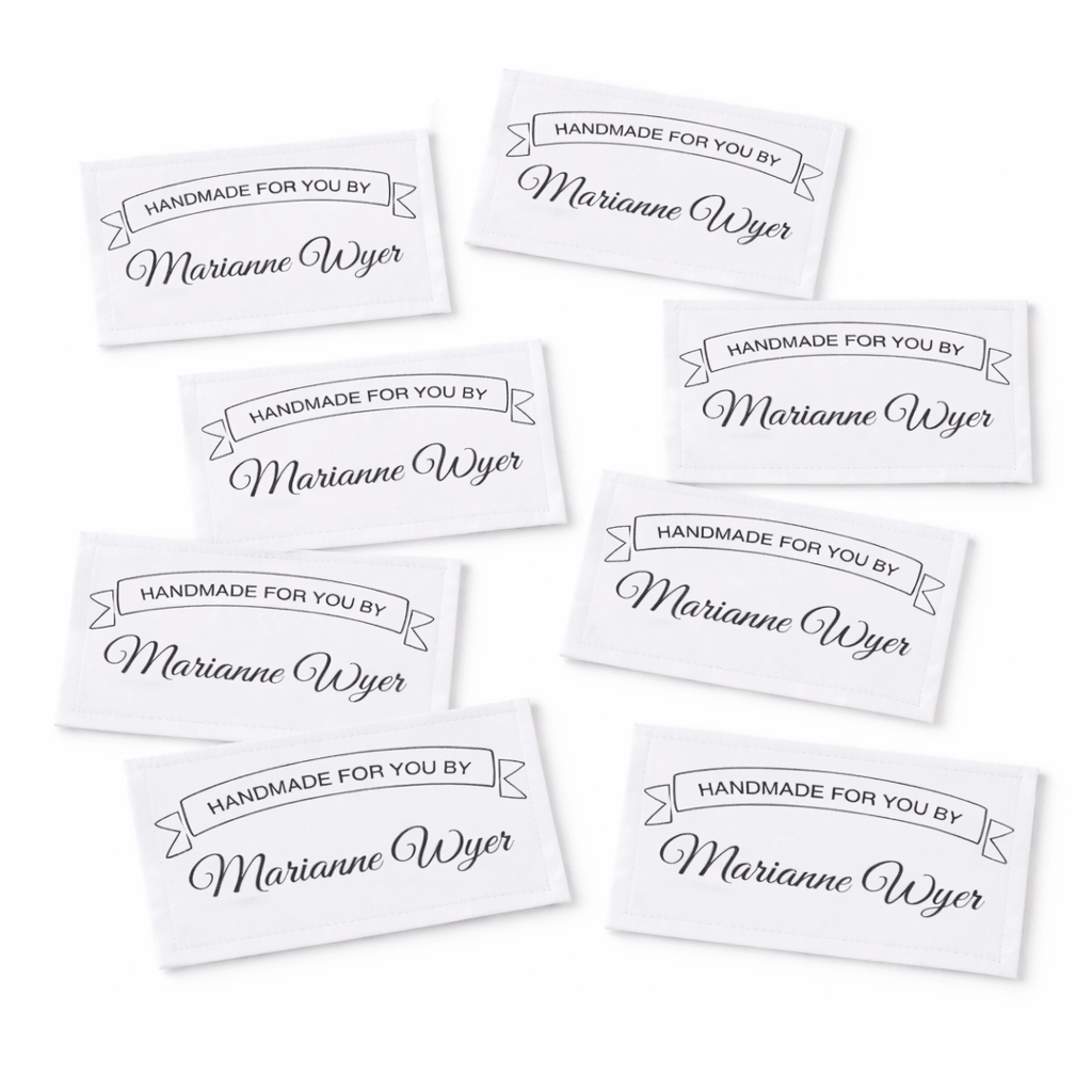 Personalized Handmade Quilt Label – “Handmade for You By” Banner Label – Custom Quilt Tag – Cotton or Polyester Fabric Labels (8 per Sheet) - Jammin Threads