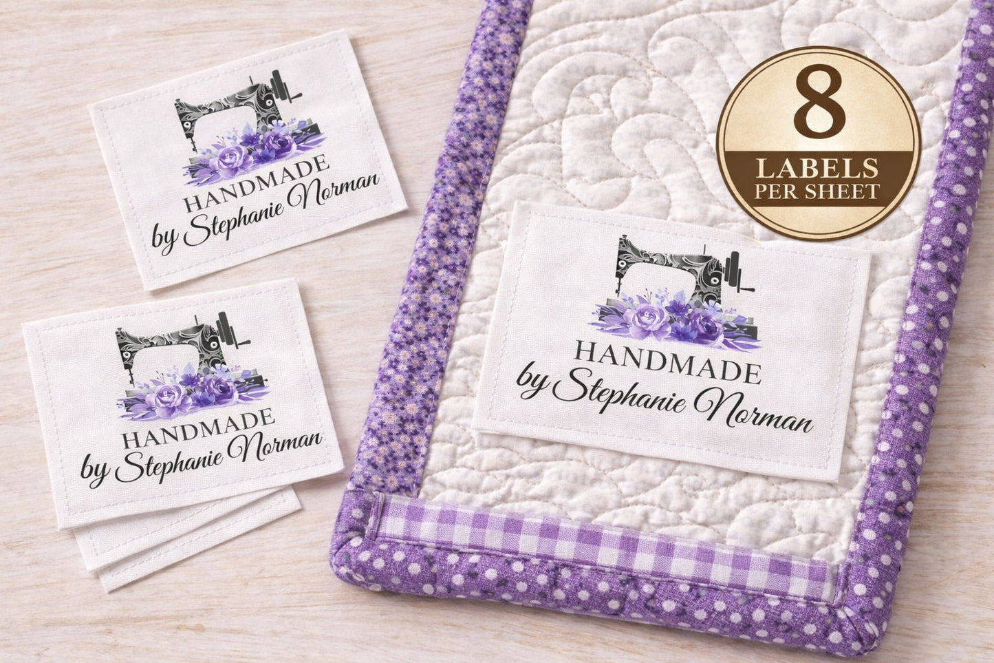 Personalized Handmade Quilt Label with Sewing Machine – Custom Name Quilt Tag – Floral Sewing Label – Cotton or Polyester Sew - On Labels - Jammin Threads