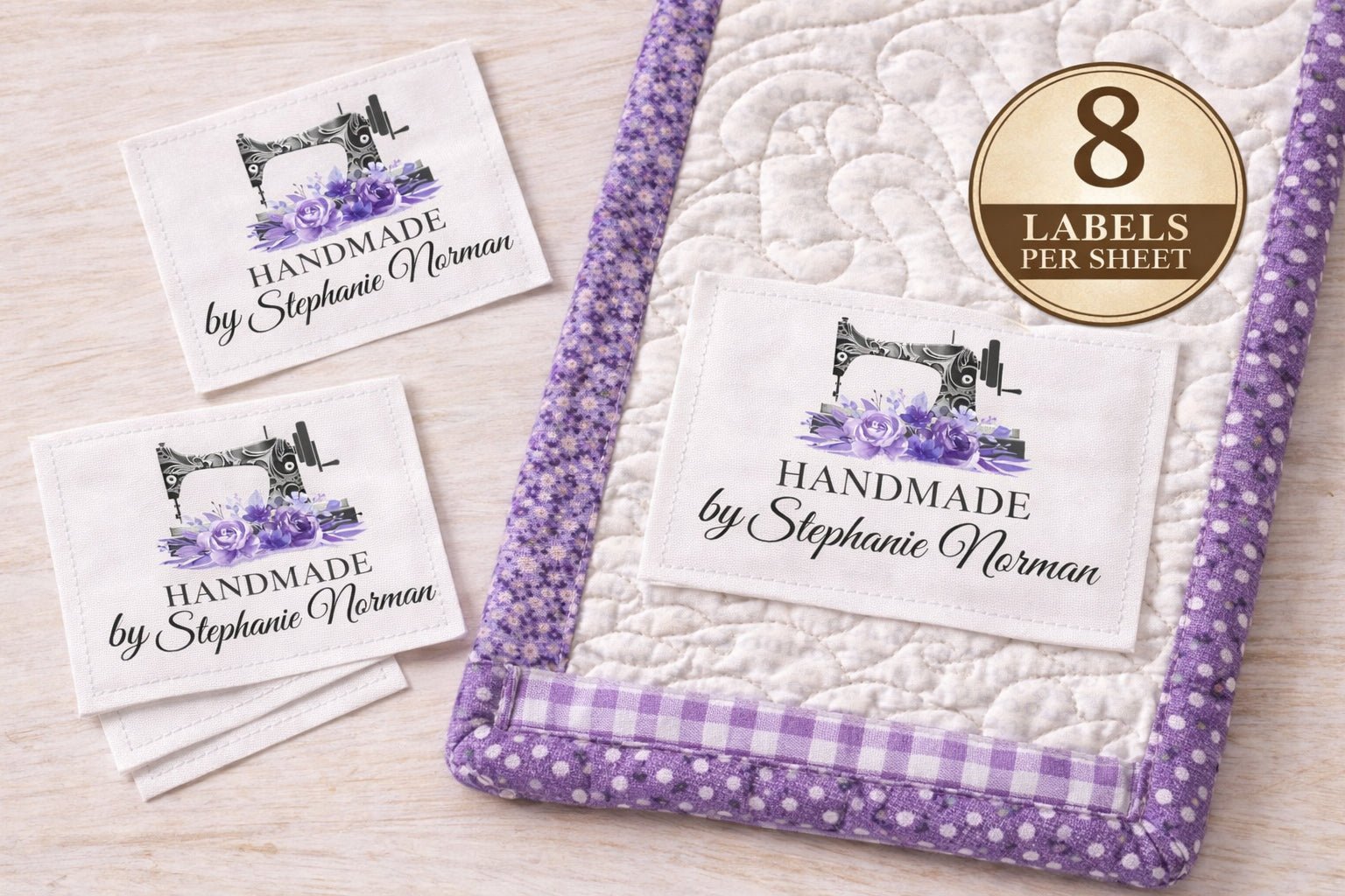 Personalized Handmade Quilt Label with Sewing Machine – Custom Name Quilt Tag – Floral Sewing Label – Cotton or Polyester Sew - On Labels - Jammin Threads