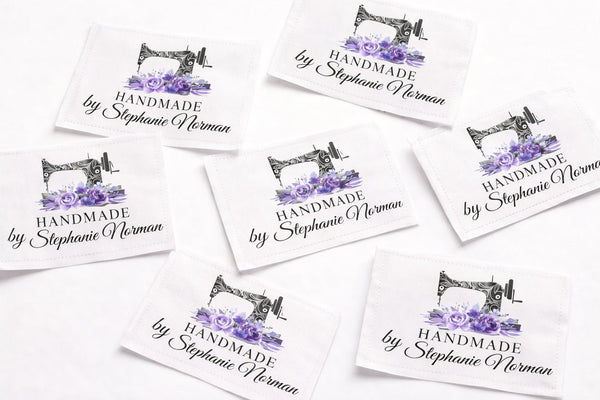 Personalized Handmade Quilt Label with Sewing Machine – Custom Name Quilt Tag – Floral Sewing Label – Cotton or Polyester Sew - On Labels - Jammin Threads
