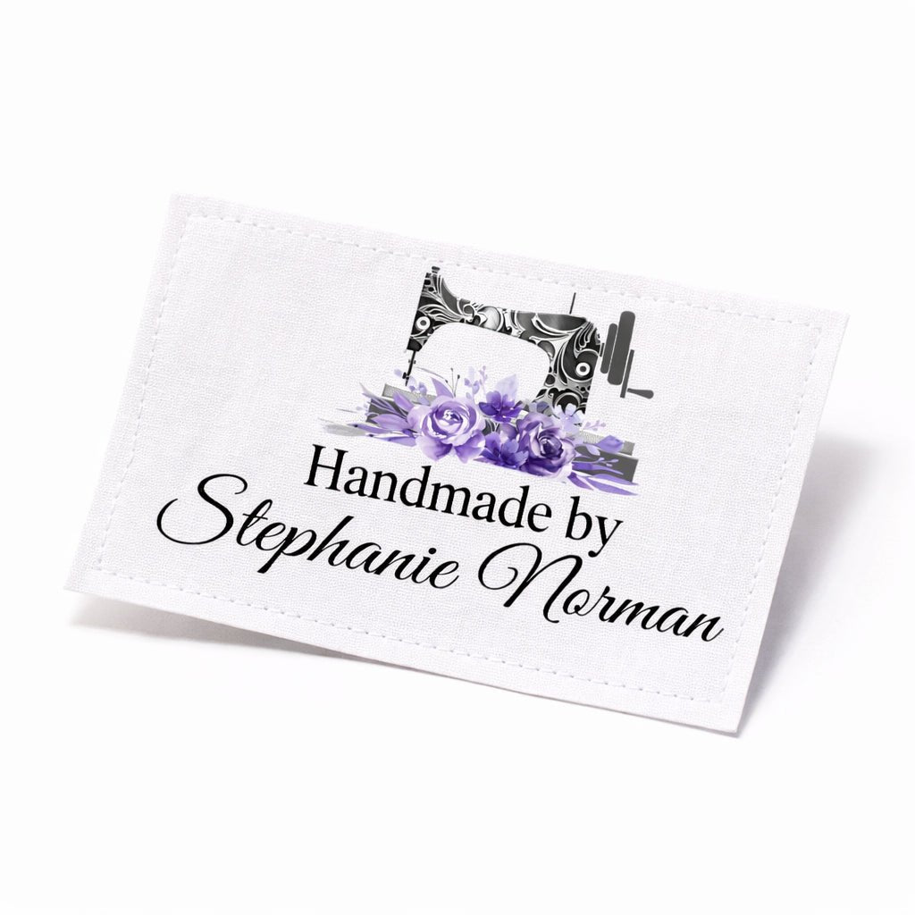 Personalized Handmade Quilt Label with Sewing Machine – Custom Name Quilt Tag – Floral Sewing Label – Cotton or Polyester Sew - On Labels - Jammin Threads