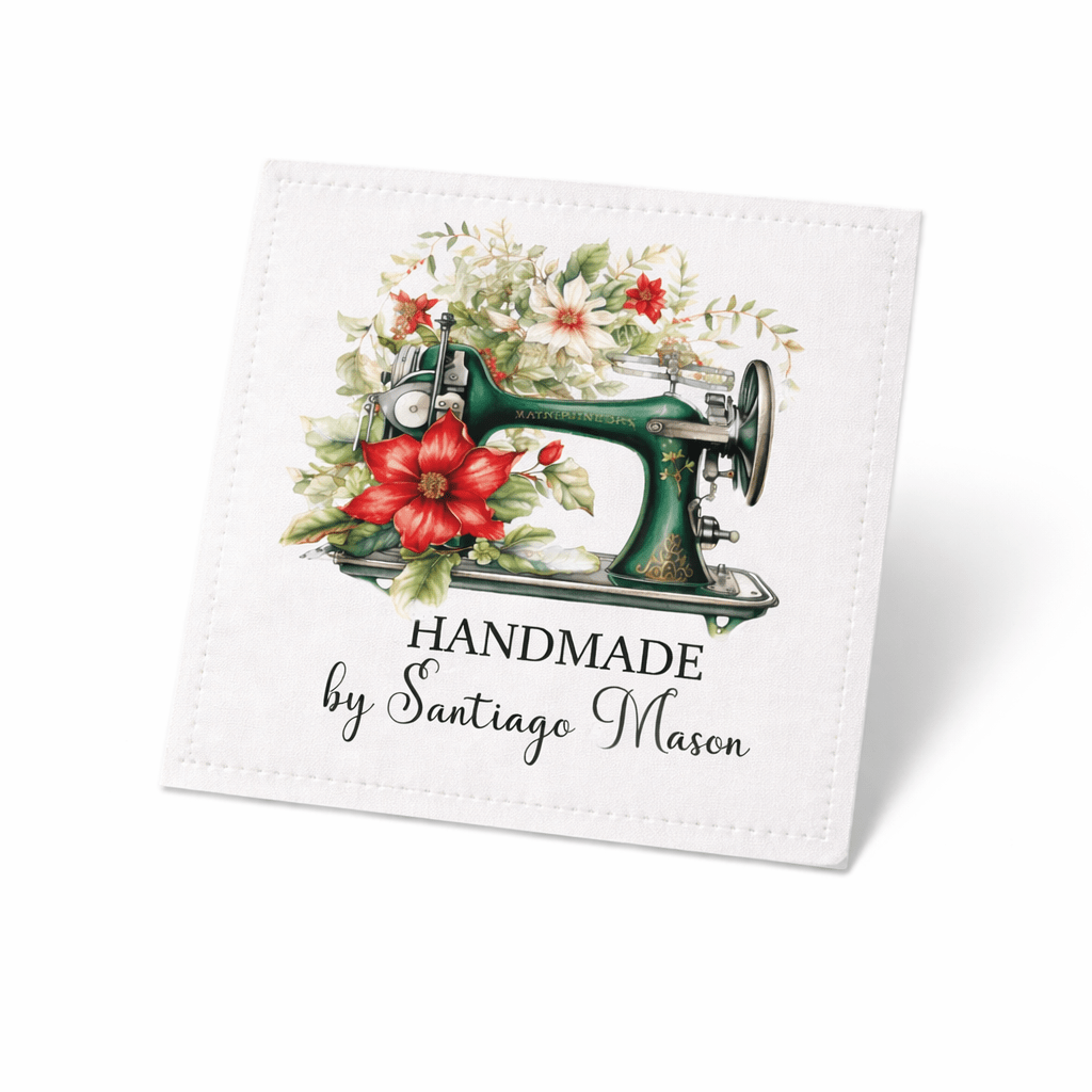 Personalized Handmade Quilt Label with Sewing Machine – Custom Quilt Tag – Floral Vintage Sewing Design – 6 per Sheet - Jammin Threads