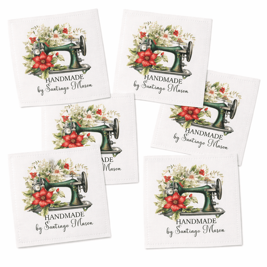 Personalized Handmade Quilt Label with Sewing Machine – Custom Quilt Tag – Floral Vintage Sewing Design – 6 per Sheet - Jammin Threads