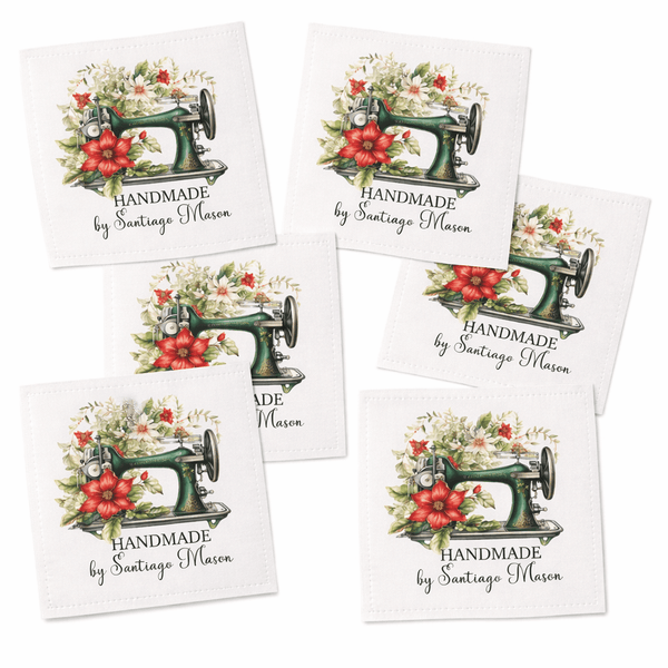 Personalized Handmade Quilt Label with Sewing Machine – Custom Quilt Tag – Floral Vintage Sewing Design – 6 per Sheet - Jammin Threads