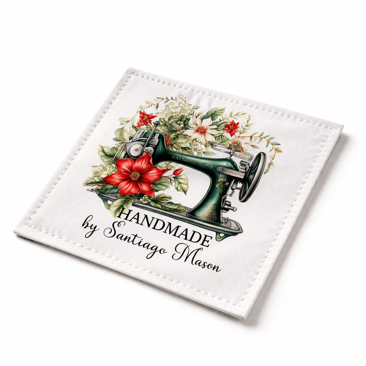 Personalized Handmade Quilt Label with Sewing Machine – Custom Quilt Tag – Floral Vintage Sewing Design – 6 per Sheet - Jammin Threads