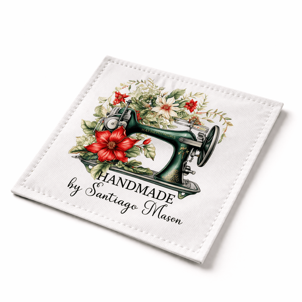 Personalized Handmade Quilt Label with Sewing Machine – Custom Quilt Tag – Floral Vintage Sewing Design – 6 per Sheet - Jammin Threads