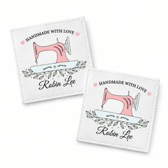 Personalized Handmade With Love Quilt Label – Pink Sewing Machine – Custom Maker Name - Jammin Threads
