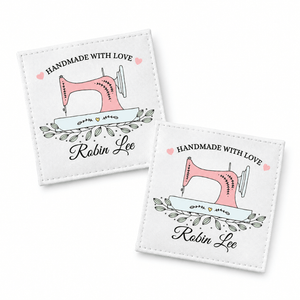 Personalized Handmade With Love Quilt Label – Pink Sewing Machine – Custom Maker Name - Jammin Threads