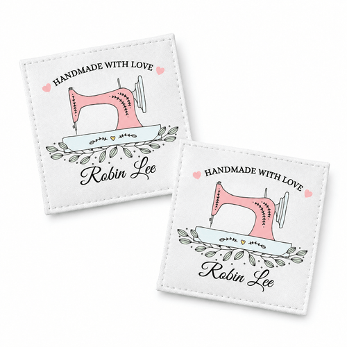 Personalized Handmade With Love Quilt Label – Pink Sewing Machine – Custom Maker Name - Jammin Threads