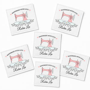 Personalized Handmade With Love Quilt Label – Pink Sewing Machine – Custom Maker Name - Jammin Threads