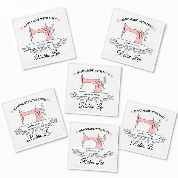 Personalized Handmade With Love Quilt Label – Pink Sewing Machine – Custom Maker Name - Jammin Threads