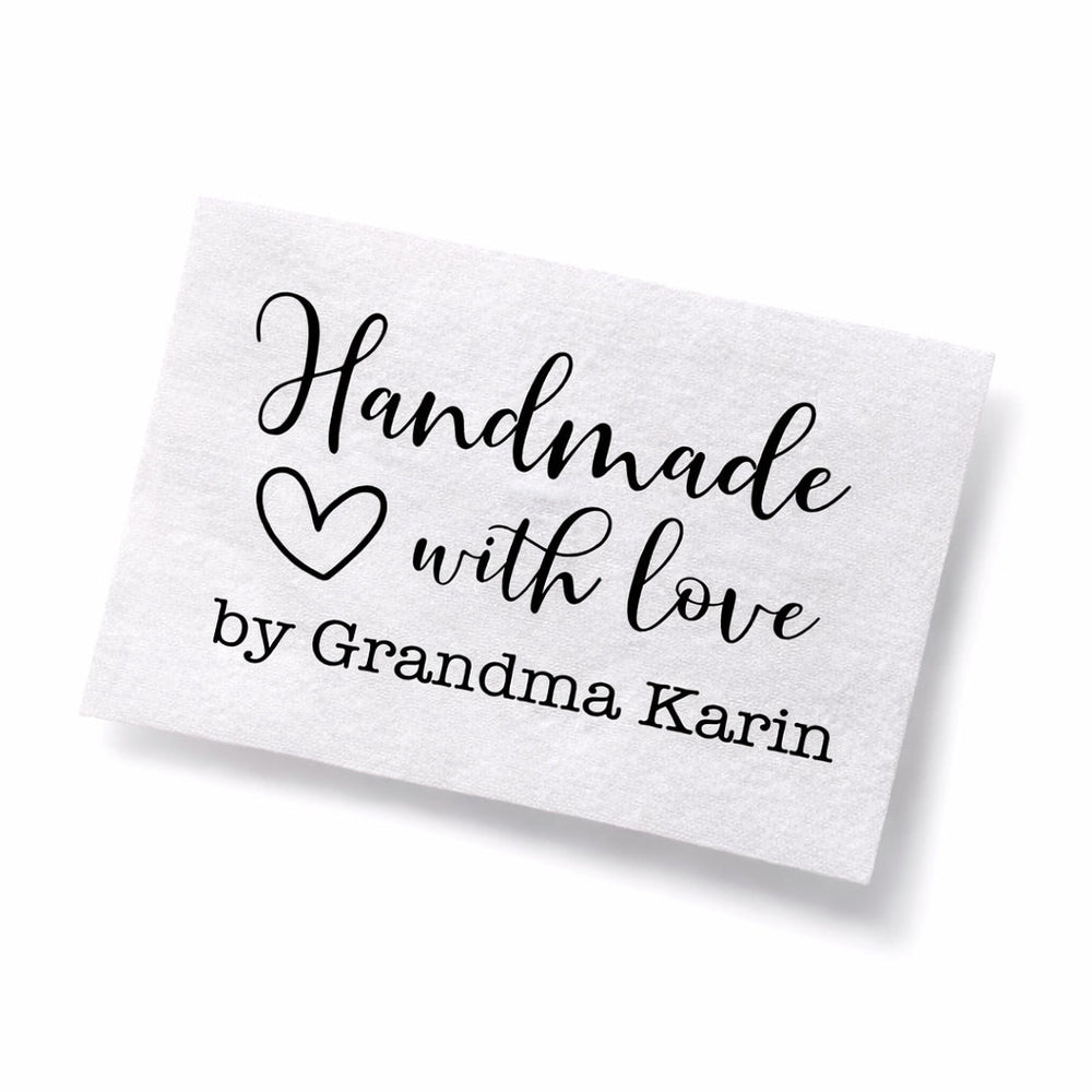 Personalized “Handmade with Love” Quilt Labels – Custom Maker Name Fabric Labels – 9 per Sheet – Cotton or Polyester - Jammin Threads