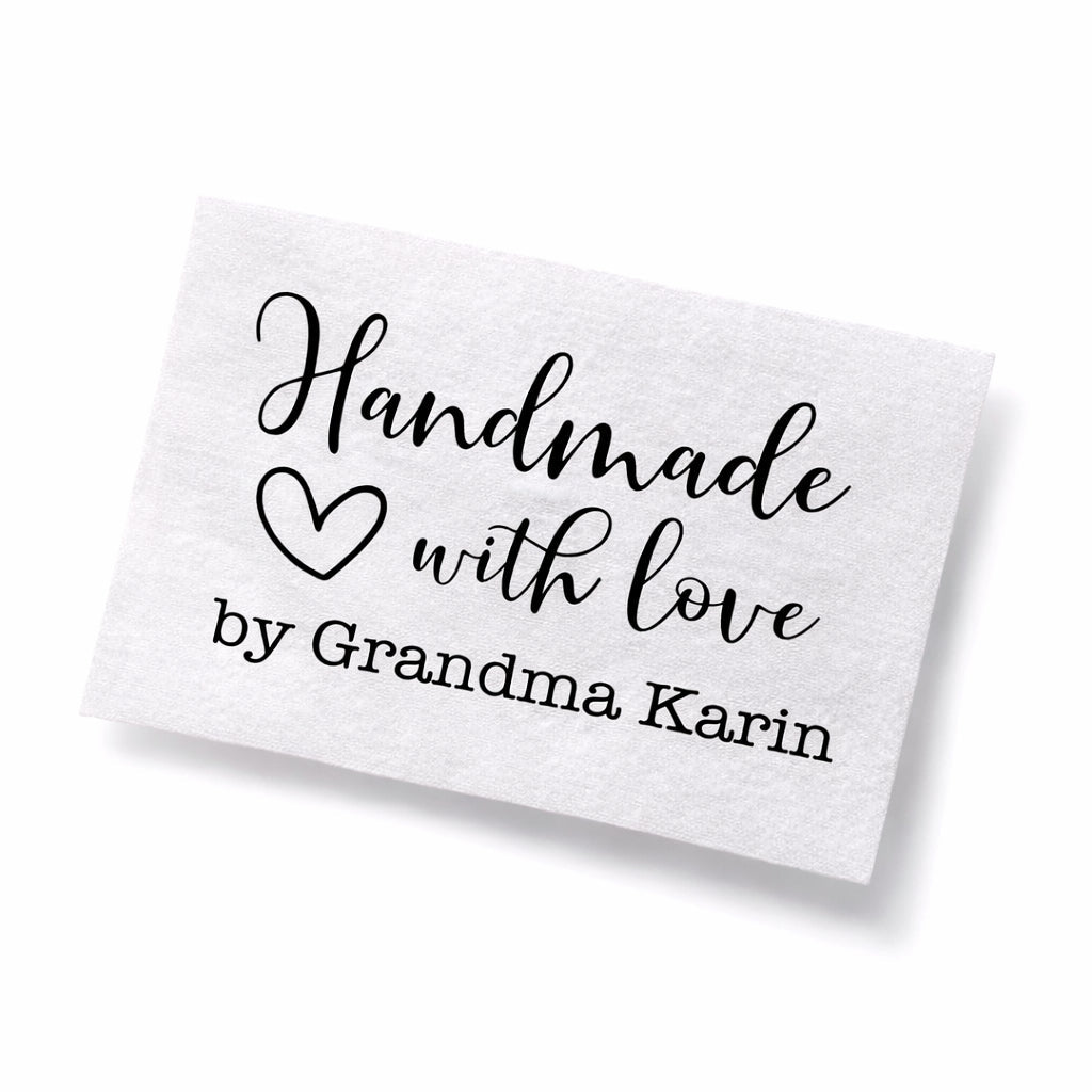 Personalized “Handmade with Love” Quilt Labels – Custom Maker Name Fabric Labels – 9 per Sheet – Cotton or Polyester - Jammin Threads