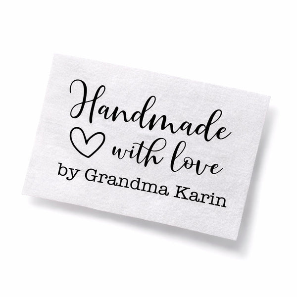 Personalized “Handmade with Love” Quilt Labels – Custom Maker Name Fabric Labels – 9 per Sheet – Cotton or Polyester - Jammin Threads