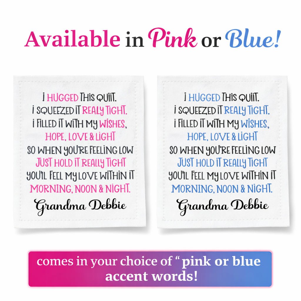 Personalized “I Hugged This Quilt” Poem Quilt Label – Custom Quilt Label with Maker Name – Cotton or Polyester – 2.75" x 2.25" – Sheet of 6 - Jammin Threads