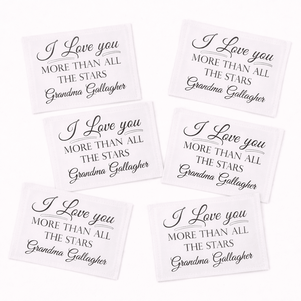 Personalized “I Love You More Than All the Stars” Quilt Labels – Custom Quilt Label with Name – 6 Fabric Labels Per Sheet - Jammin Threads