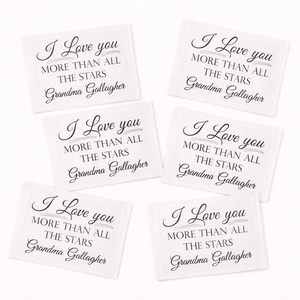 Personalized “I Love You More Than All the Stars” Quilt Labels – Custom Quilt Label with Name – 6 Fabric Labels Per Sheet - Jammin Threads