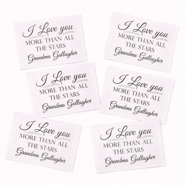 Personalized “I Love You More Than All the Stars” Quilt Labels – Custom Quilt Label with Name – 6 Fabric Labels Per Sheet - Jammin Threads