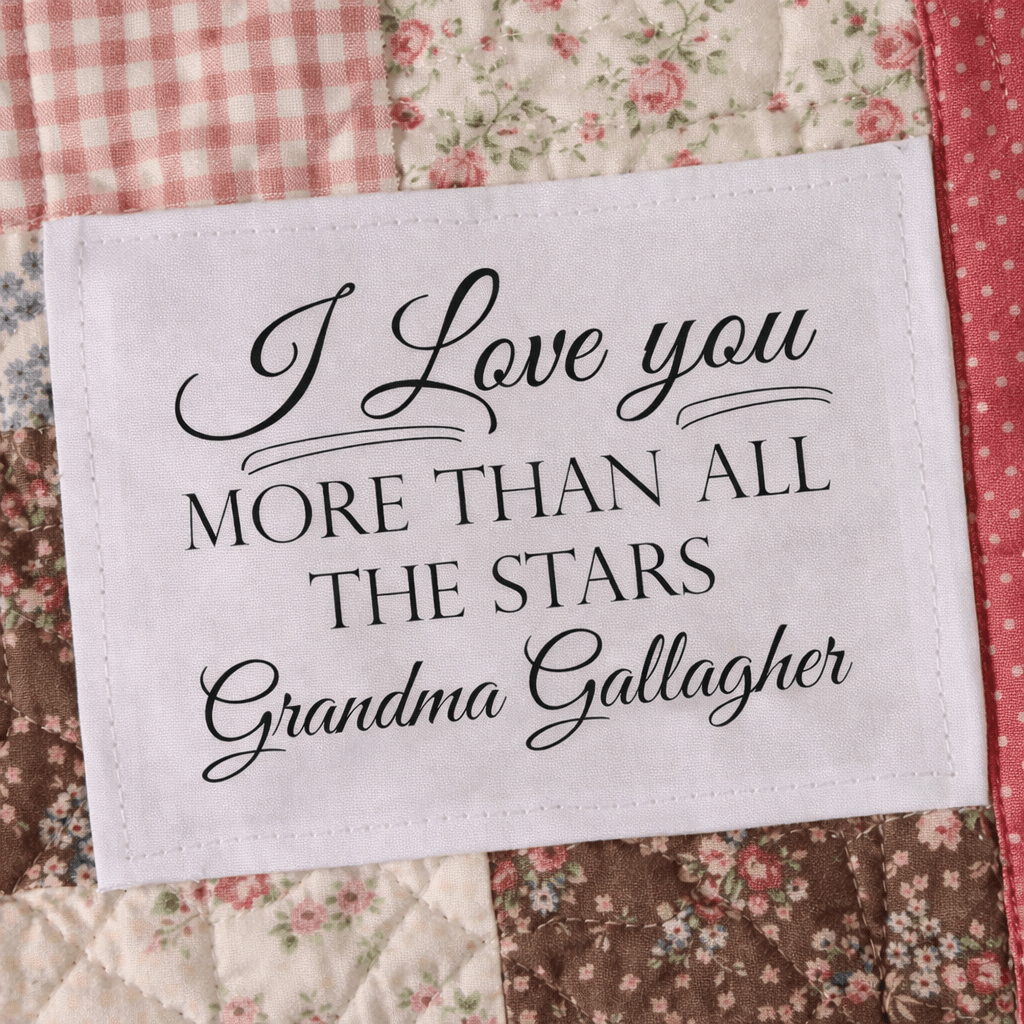 Personalized “I Love You More Than All the Stars” Quilt Labels – Custom Quilt Label with Name – 6 Fabric Labels Per Sheet - Jammin Threads