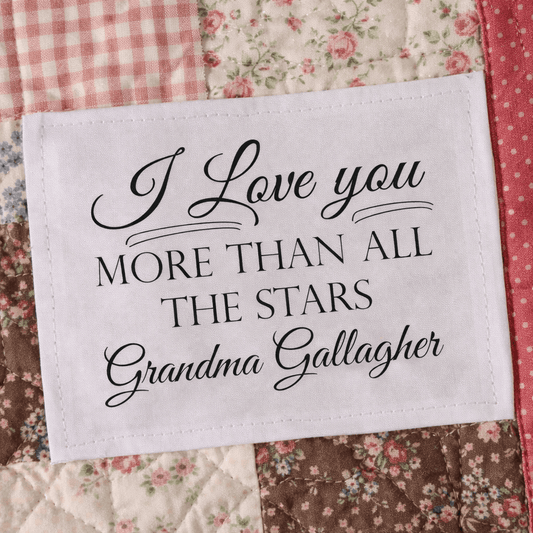 Personalized “I Love You More Than All the Stars” Quilt Labels – Custom Quilt Label with Name – 6 Fabric Labels Per Sheet - Jammin Threads