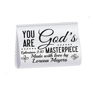 Personalized Inspirational Satin Quilt Tag – Ephesians 2:10| Religious Tags - Jammin Threads