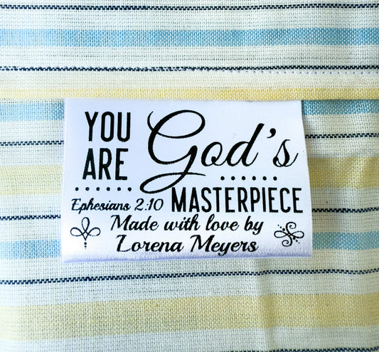 Personalized Inspirational Satin Quilt Tag – Ephesians 2:10| Religious Tags - Jammin Threads