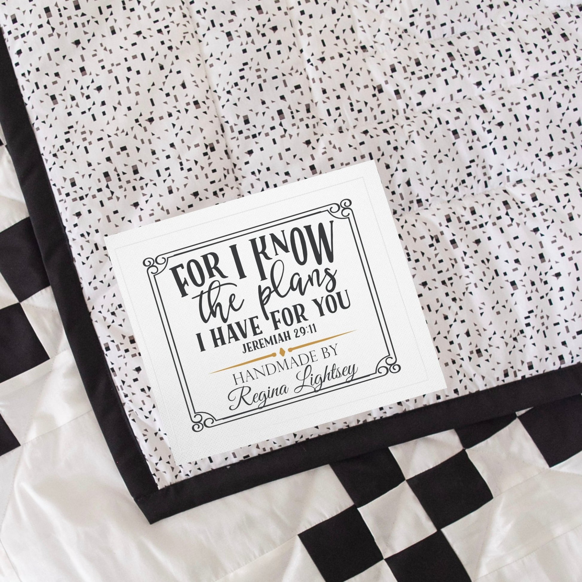 Personalized Jeremiah 29:11 Quilt Label – “For I Know the Plans I Have for You” Bible Verse – 2.5” x 2.5” Cotton or Poly – 6 Per Sheet - Jammin Threads