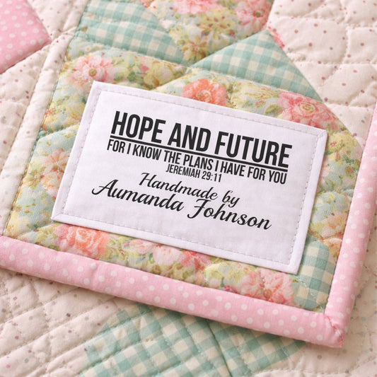 Personalized Jeremiah 29:11 Quilt Labels – “Hope & Future” Bible Verse Cotton Fabric Labels (Set of 8) - Jammin Threads