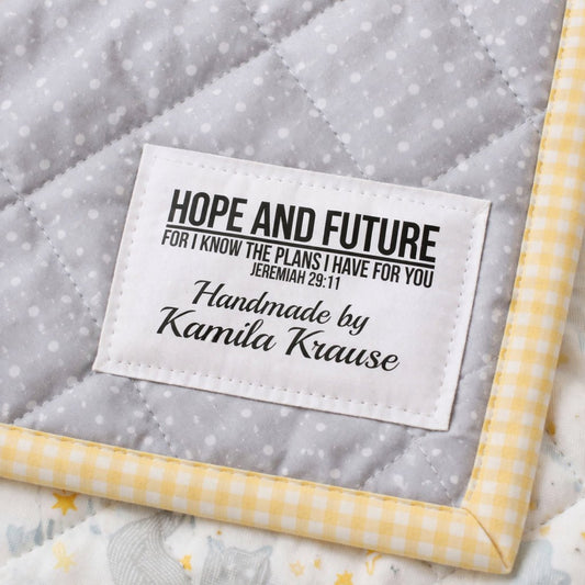 Personalized Jeremiah 29:11 Quilt Labels – “Hope & Future” Bible Verse Cotton Fabric Labels (Set of 8) - Jammin Threads