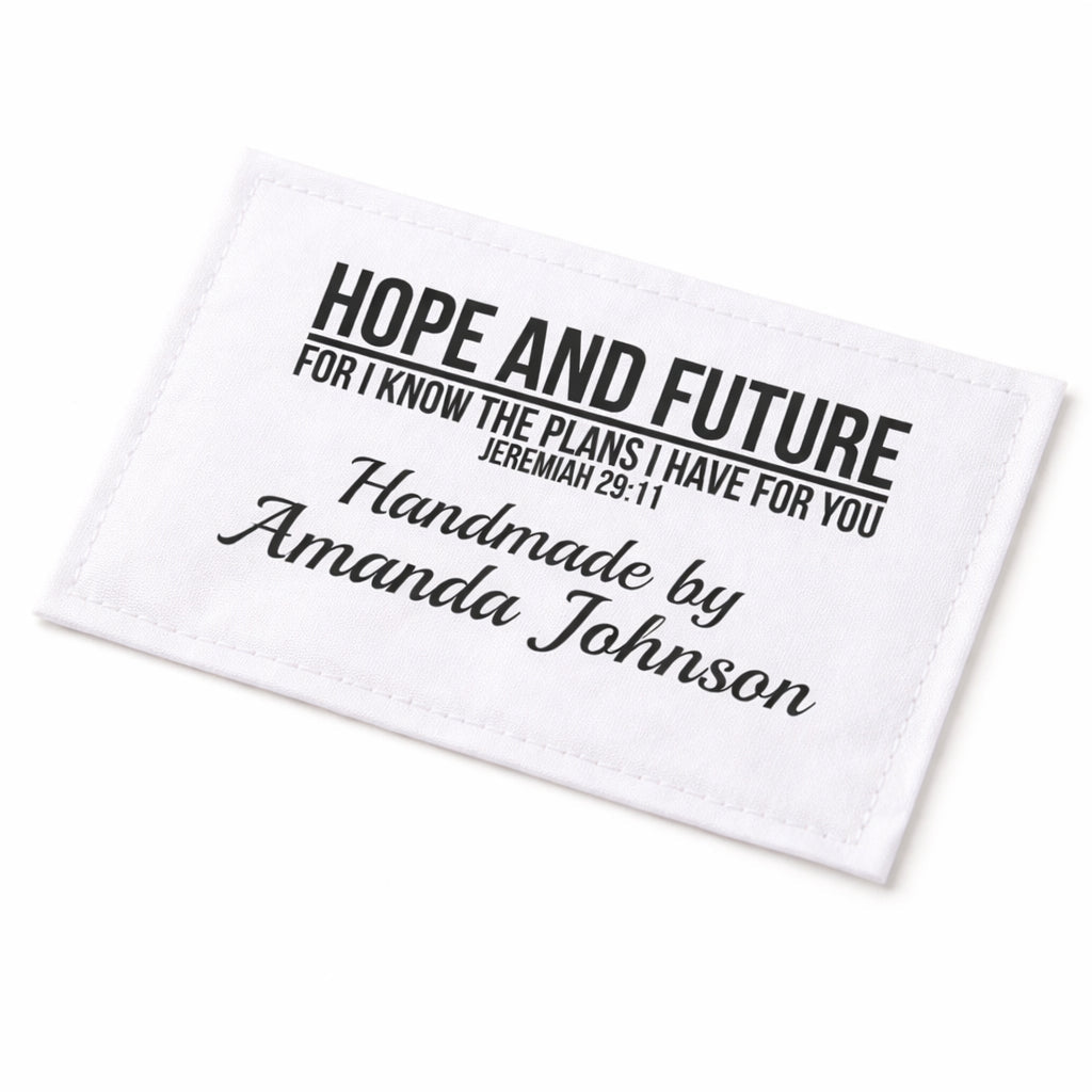 Personalized Jeremiah 29:11 Quilt Labels – “Hope & Future” Bible Verse Cotton Fabric Labels (Set of 8) - Jammin Threads