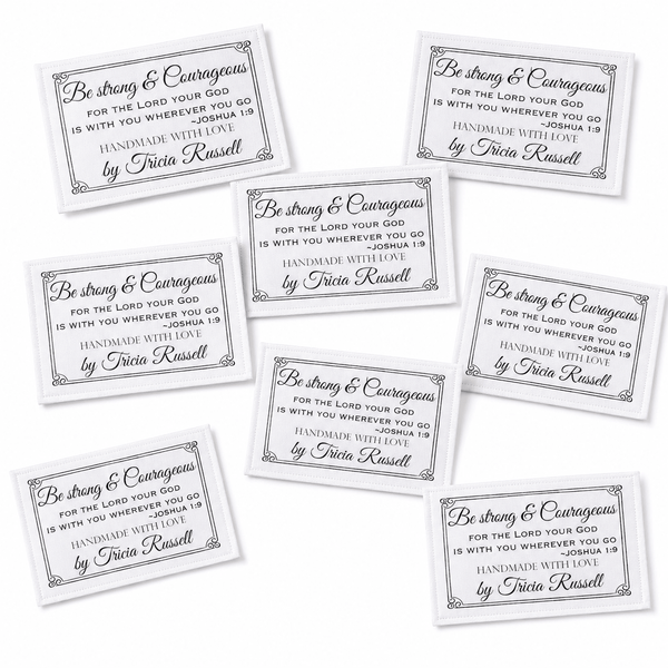 Personalized Joshua 1:9 Quilt Labels – “Be Strong and Courageous” Bible Verse Quilt Label – Christian Quilt Label with Maker Name - Jammin Threads