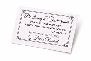 Personalized Joshua 1:9 Quilt Labels – “Be Strong and Courageous” Bible Verse Quilt Label – Christian Quilt Label with Maker Name – 6 Labels - Jammin Threads